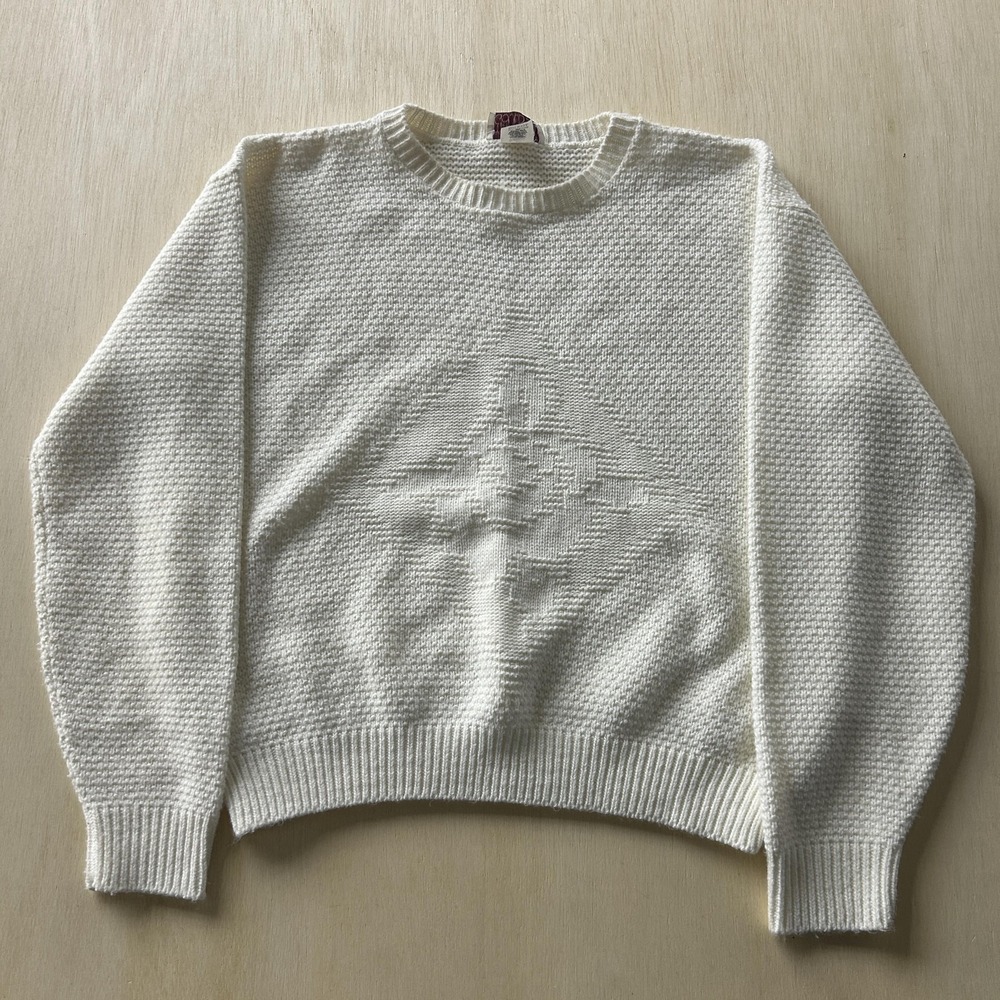 Vintage It's Pure Gould Sweater Womens Large White Geometric Tight-Knit Pullover